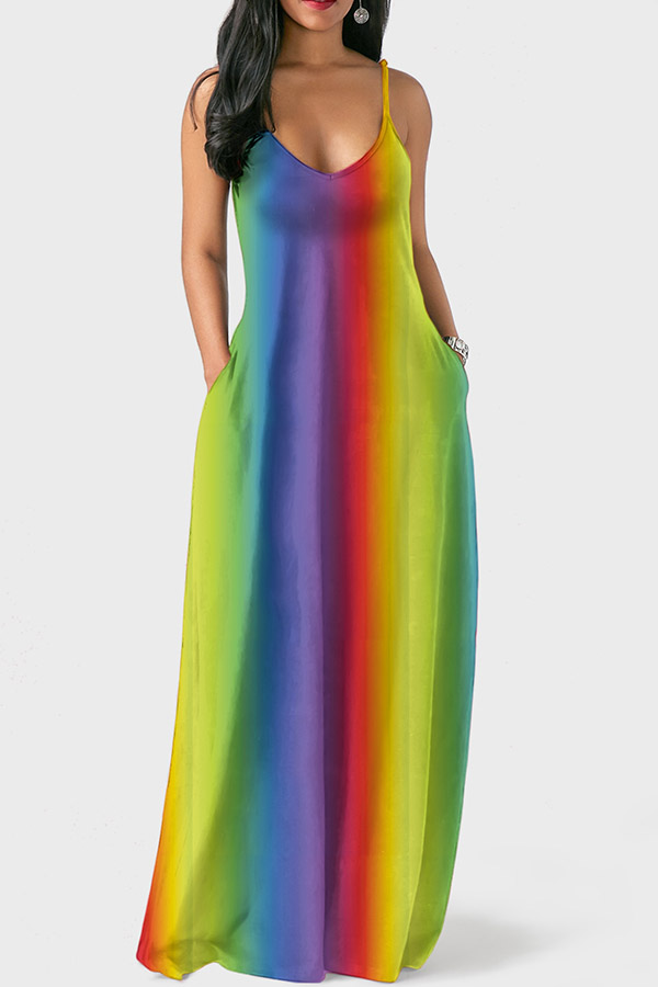 

LovelyEuramerican Spaghetti Strap Blue Floor Length Dress