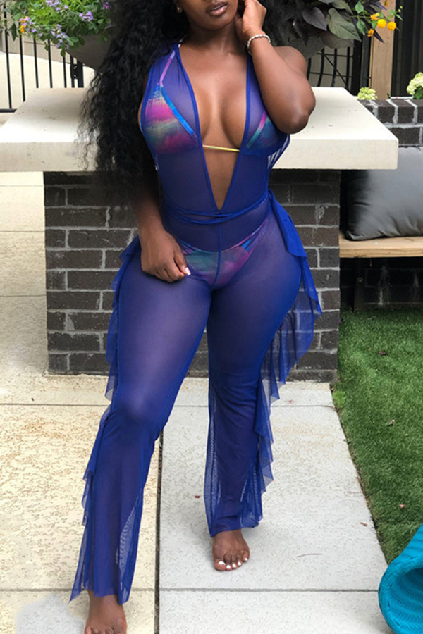 

Lovely Euramerican See-Through Blue One-piece Jumpsuit （Without Underwear）
