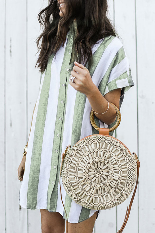 

Lovely Casual Striped Light Green Mini Dress