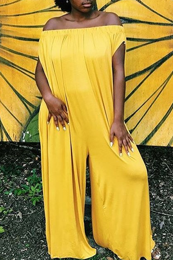 

Lovely Casual Dew Shoulder Yellow One-piece Jumpsuit
