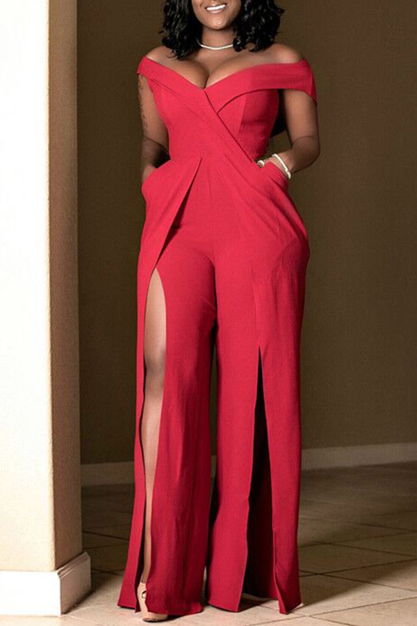 

Lovely Trendy Side Slit Red One-piece Jumpsuit