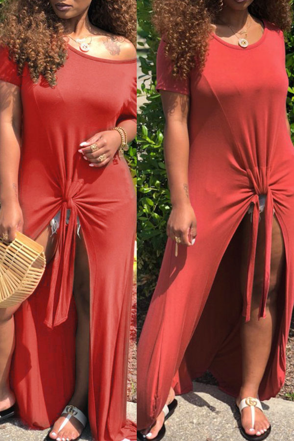 

Lovely Casual Irregular Hems Red Blending T-shirt
