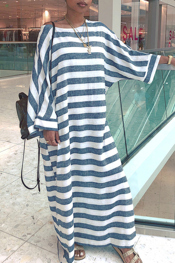 

Lovely Casual Striped Blending Blue Ankle Length Dress