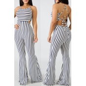 LovelyCasual Backless Hollow-out Striped Black One