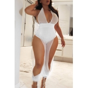 Lovely Sexy V Neck See-Through Hollow-out White Ch