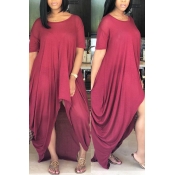 LovelyCasual Asymmetrical Wine Red Floor Length Dr