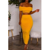 Lovely Euramerican Dew Shoulder Yellow Two-piece S