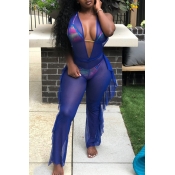 Lovely Euramerican See-Through Blue One-piece Jump