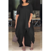 Lovely Casual Asymmetrical Black Floor Length Dres