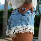 Lovely Casual Lace Spliced White Shorts