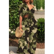 Lovely Euramerican Camouflage Printed Army Green T