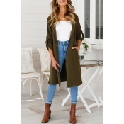 Lovely Casual Long Sleeves Kick Pleat Olive Trench