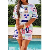 Lovely Casual Printed White Blending Mini T-shirt 