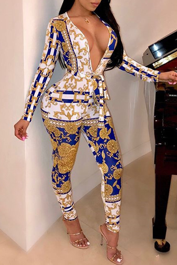 

Lovely Fashion V Neck Printed Multicolor Qmilch One-piece Jumpsuit(Batch Print)