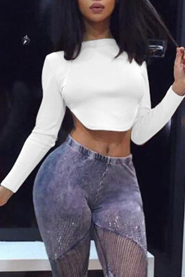 

Lovely Casual Asymmetrical Short White T-shirt
