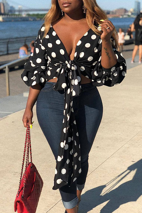 

Lovely Casual Dots Printed Black Shirts