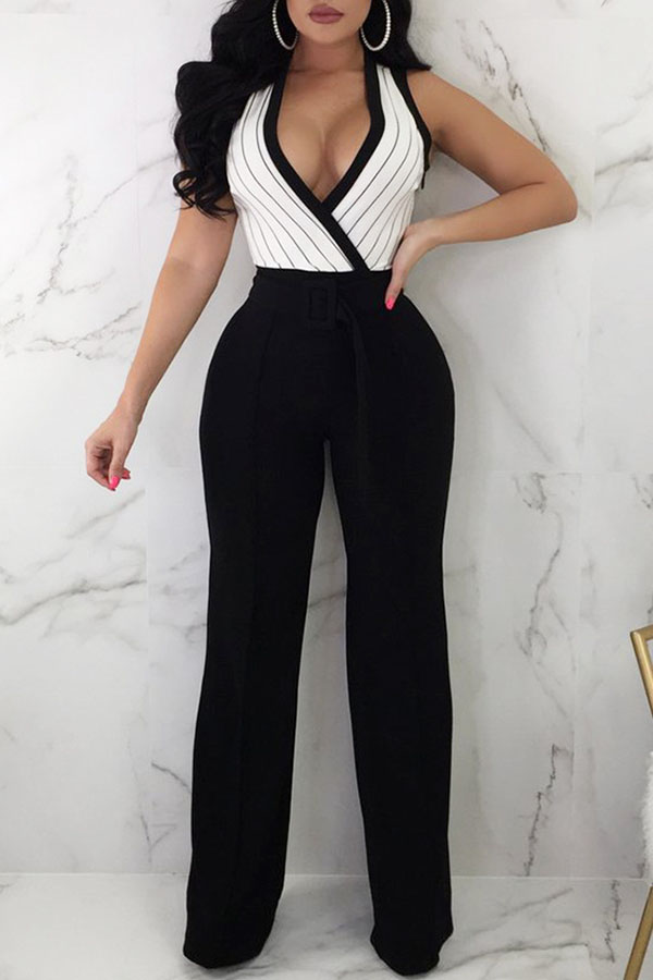 

Lovely Euramerican Patchwork Loose Black Blending One-piece Jumpsuit