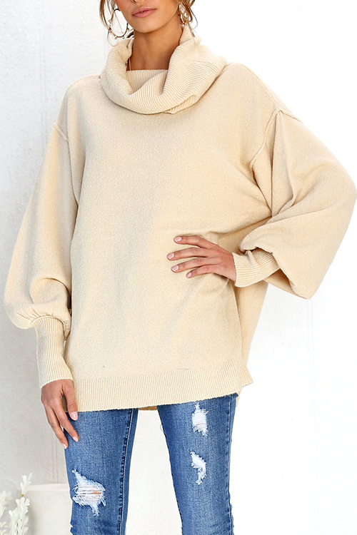 Lovely Casual Puff Sleeves Apricot Knitting Sweaters