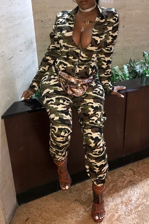 

Lovely Casual Camouflage Printed Skinny Green One-piece Jumpsuit