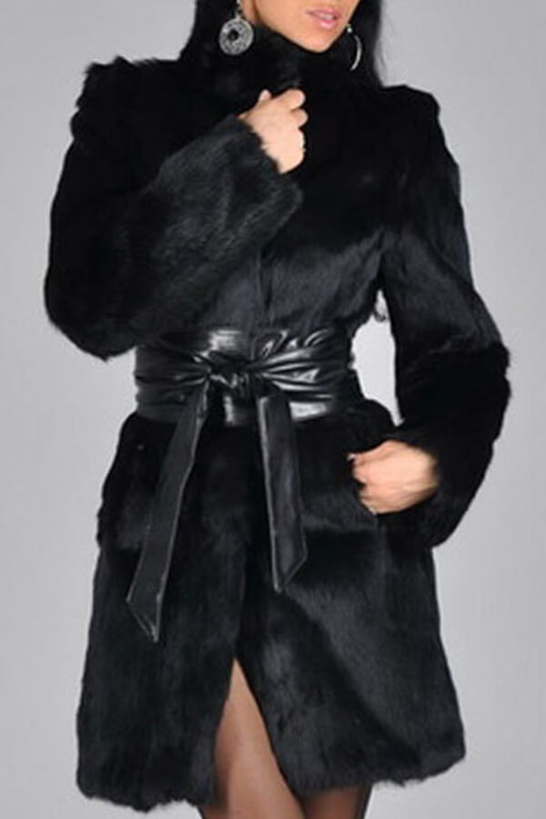 Lovely Casual Lace-up Long Black Faux Fur Coat_Coat&Jacket_Outwear&Coats_LovelyWholesale ...