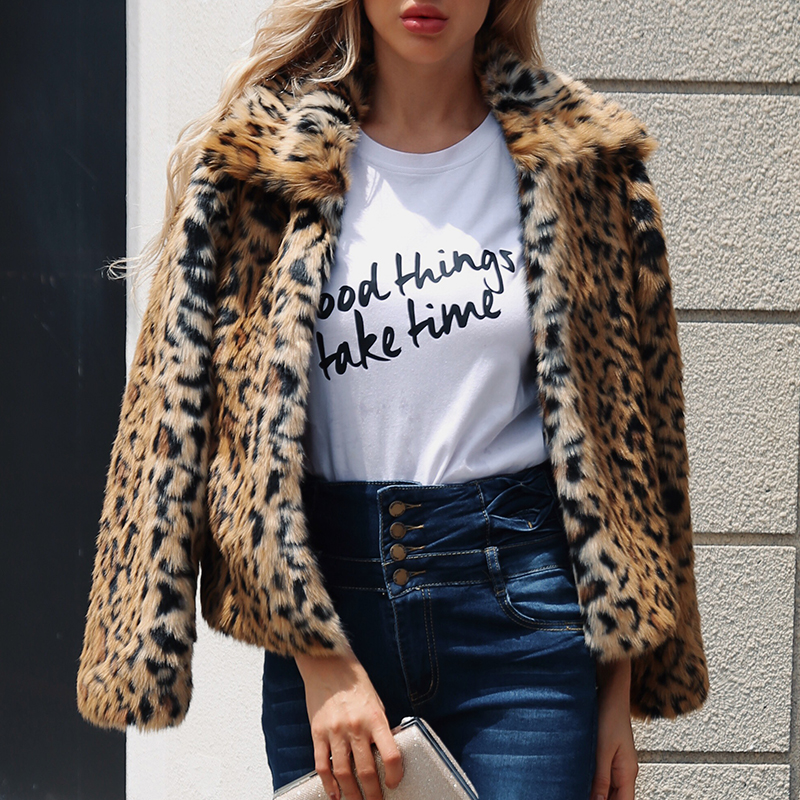

Lovely Casual Long Sleeves Leopard Printed Faux Fur Coat