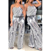 Lovely Euramerican Sequined Loose Silver One-piece