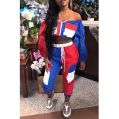 Lovely Fashion Patchwork Blue Two-piece Pants Set