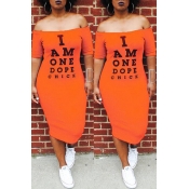 Lovely Euramerican Letters Printed Orange Twilled 