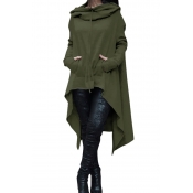 Lovely Casual Asymmetrical Drawstring Long Army Gr