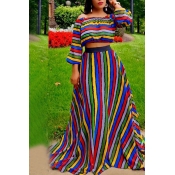 Lovely Casual Striped Show Hilum Multicolor Two-pi