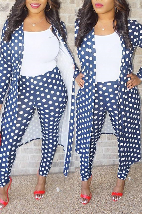 

Lovely Casual Dots Printed Blue Cotton Blends Two-piece Pants Set(Without T-shirt)