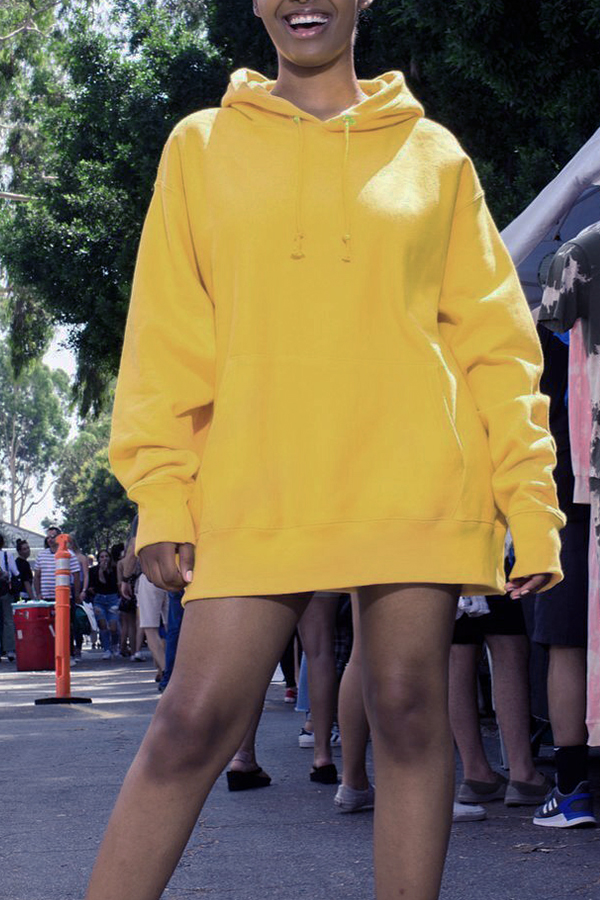 

Lovely Casual Hooded Collar Long Sleeves Yellow Mini Dress