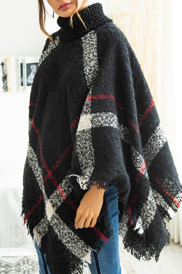 

Lovely Trendy Cloak Design Torn Edges Black Sweaters