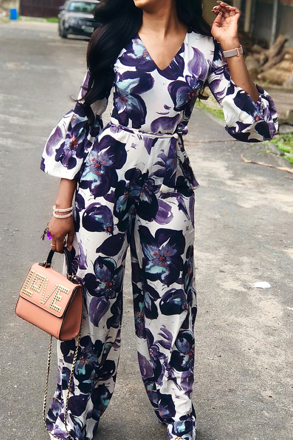 

Lovely Casual Floral Printed Multicolor One-piece Jumpsuit