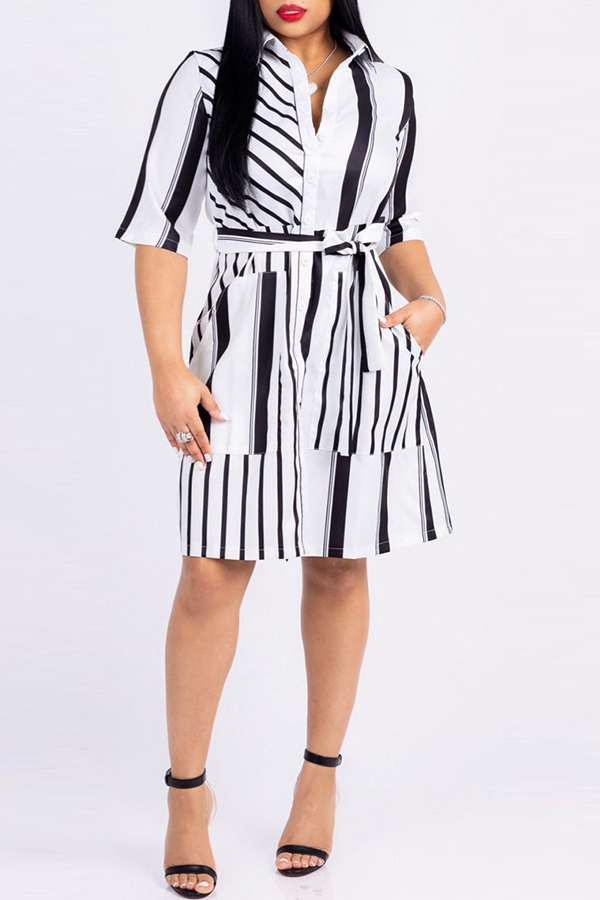 

Lovely Trendy Striped White Knee Length Dress