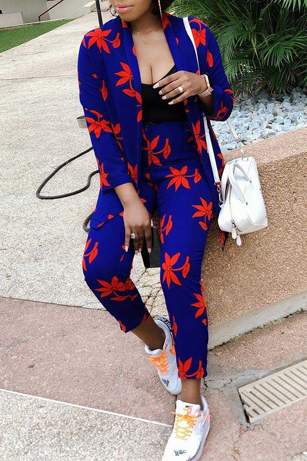 

Lovely Casual Printed Red Twilled Satin Two-piece Pants Set