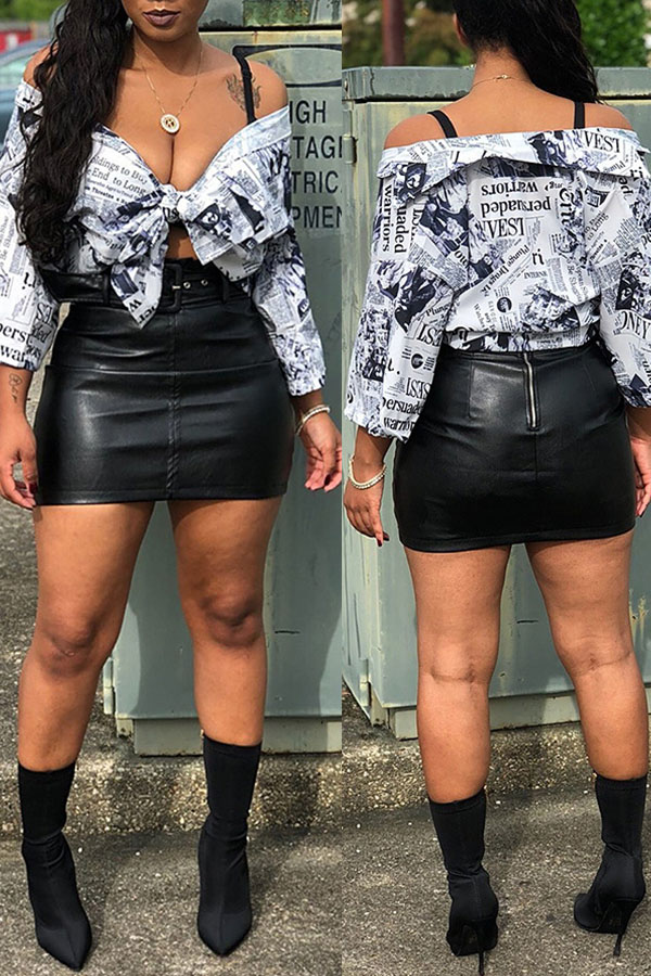 

Lovely Casual Newspaper Printed White Blending Blouses (Batch Print)