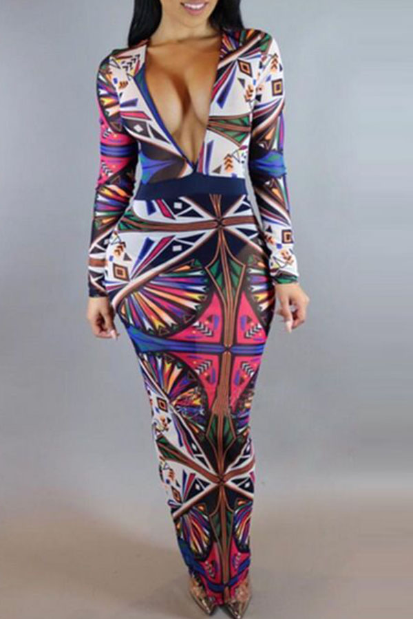 

Lovely Euramerican Printed Slim Multicolor Ankle Length Dress