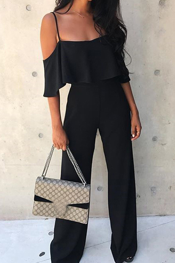 

Lovely Casual Flounce Design Black One-piece Jumpsuit