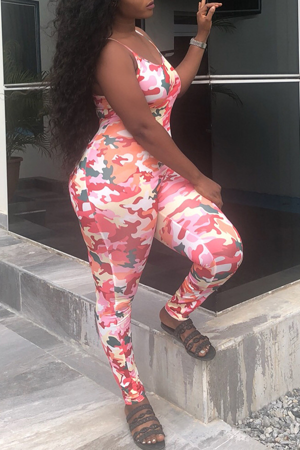

Lovely Casual Camouflage Printed Pink One-piece Jumpsuit