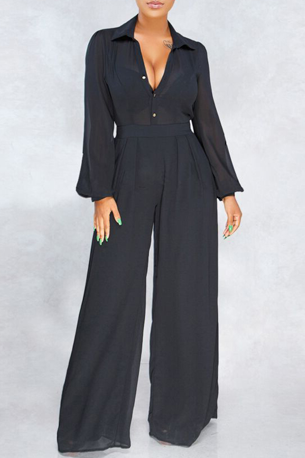 

Lovely Euramerican Loose Black Chiffon One-piece Jumpsuit