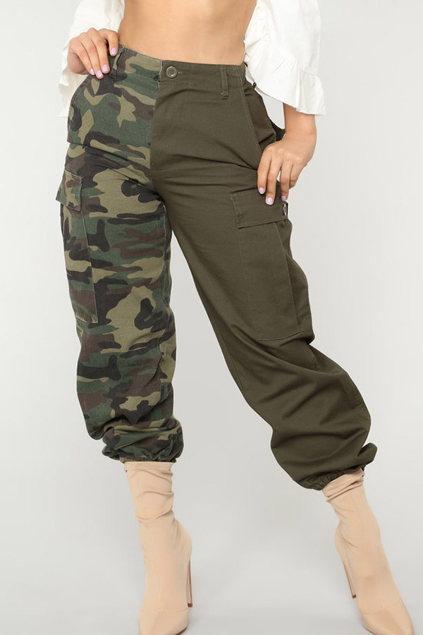 

Lovely Euramerican Camouflage Printed Patchwork Army Green Pants
