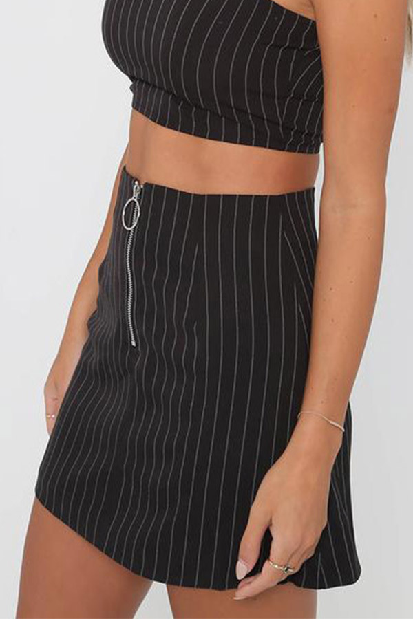 

Lovely Euramerican Striped Black Cotton Mini Skirts