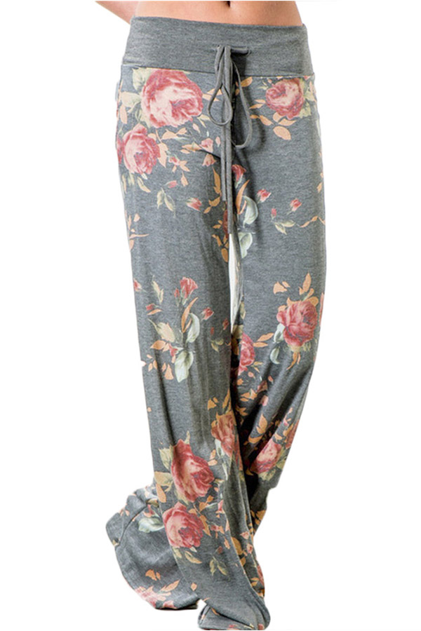 

Lovely Casual Floral Printed Light Grey Cotton Pants
