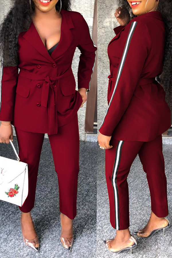 

Lovely Euramerican Buttons Decorative Wine Red Two-piece Pants Set