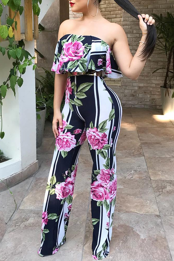 

Lovely Casual Floral Printed Skinny Multicolor One-piece Jumpsuit