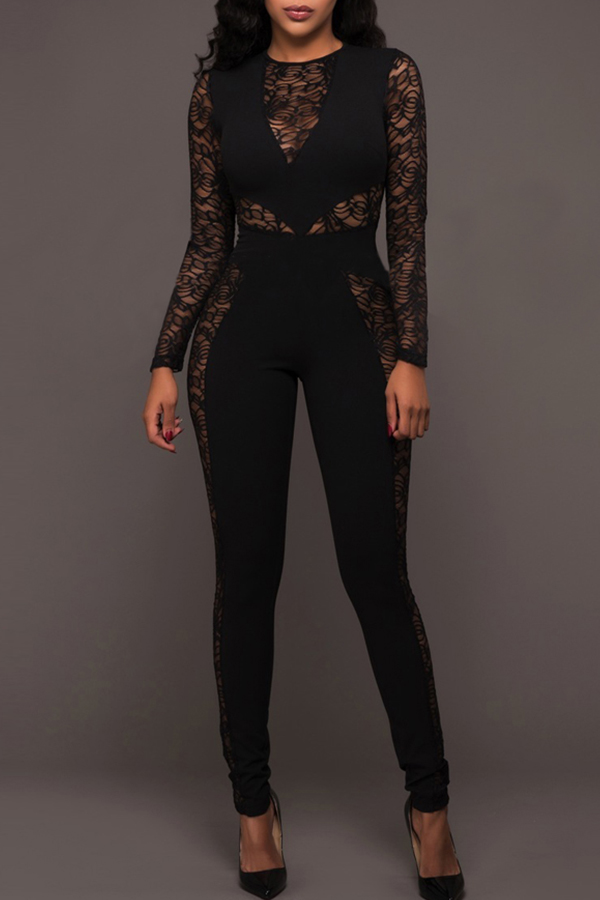 Lovely Trendy Patchwork Black Lace One-piece Jumpsuit_Jumpsuit ...