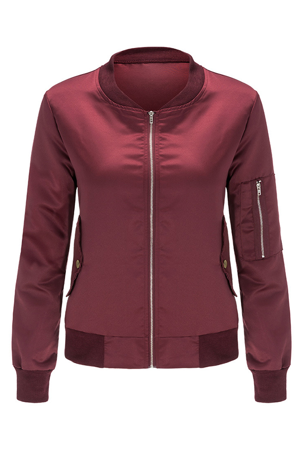 

Lovely Casual Long Sleeves Zippers Design Wine Red Jacket