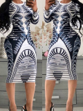 Lovely Trendy Geometric Printed Blue Knee Length Dress