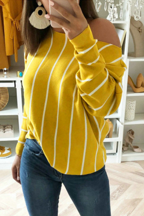 

Lovely Trendy Striped Yellow Knitting Blouses
